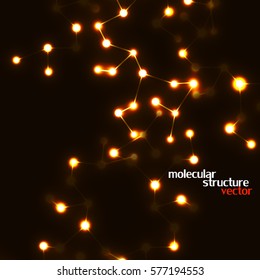 Neon molecular structure of DNA, abstract glowing background