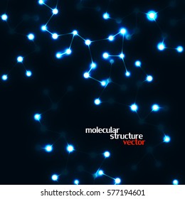 Neon molecular structure of DNA, abstract glowing background