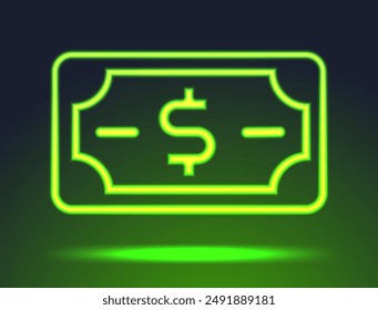 Neon money cash icon. Banknote glowing style illustration