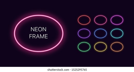 Neon monochrome oval Border with copy space. Templates set of Neon gradient ellipse Frame. Expressive and futuristic graphic element, geometric shape for bright design. Fully Vector