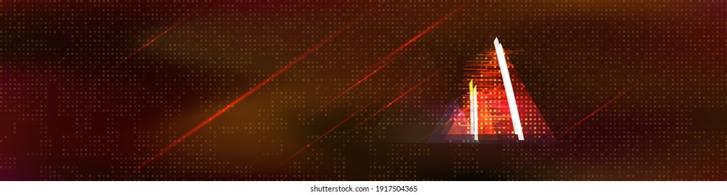 neon monochrome red triangle in dark vector background