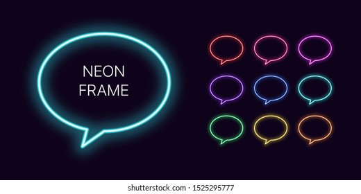Neon monochrome Speech bubble Border with copy space. Templates set of Neon gradient dialogue Frame. Expressive and futuristic graphic element, geometric shape for bright design. Fully Vector