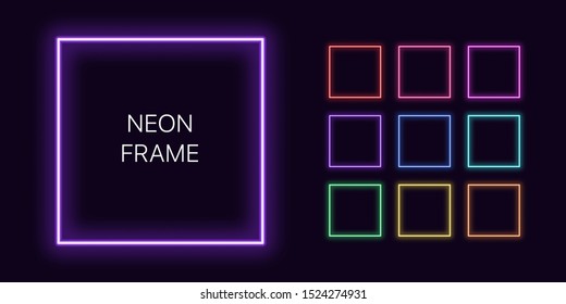 Neon monochrome square Border with copy space. Templates set of Neon gradient quadrate Frame. Expressive and futuristic graphic element, geometric shape for bright design. Fully Vector - Shutterstock ID 1524274931