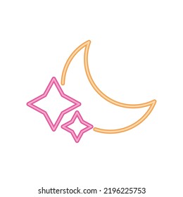 neon moon and stars icon isolated