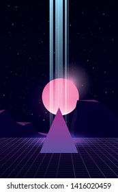 neon moon triangle vector ilustration