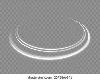 Neon motion effect. Road Magic of moving fast lines. Luminous white lines of speed. Light trail wave, fire path trace line and incandescence curve twirl. Vector PNG. Light white Twirl. 