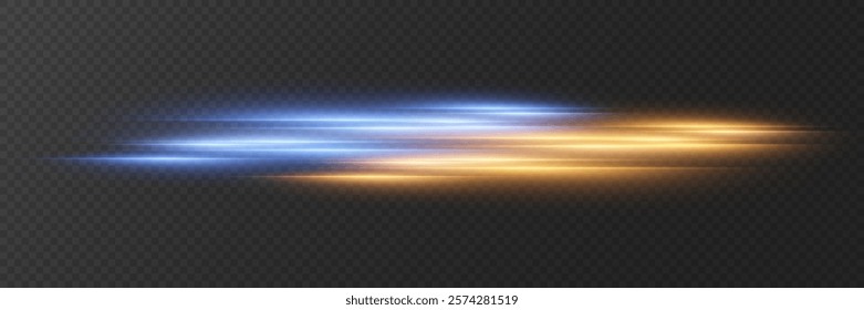Neon motion lines. The effect of light and speed. On a transparent background.