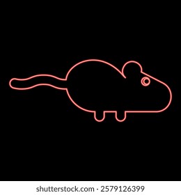 Neon mouse silhouette rodent red color vector illustration image flat style