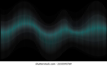 Movimiento neón de la ola musical de sonido sobre fondo negro. Señal de radio, forma de onda de música y espectro de ondas sonoras, curvas de potencia de vibración del vector del neón, volumen de sonido