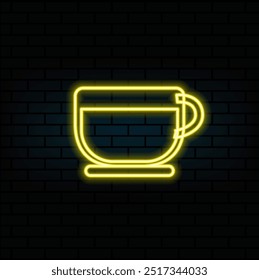 Neon Mugs glasses glasses for coffee, tea, wine in neon style. Color neon line Coffee cup icon isolated on black background. Tea cup. Hot drink coffee..