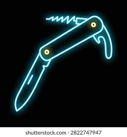 Neon multi tool showing a penknife, corkscrew, and bottle opener