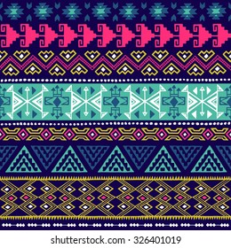 neon multicolor Navajo Ethnic seamless pattern. aztec abstract geometric print. Tribal hipster backdrop. Background texture. Wallpaper, cloth design, fabric, paper, wrapping, postcards. hand drawn.