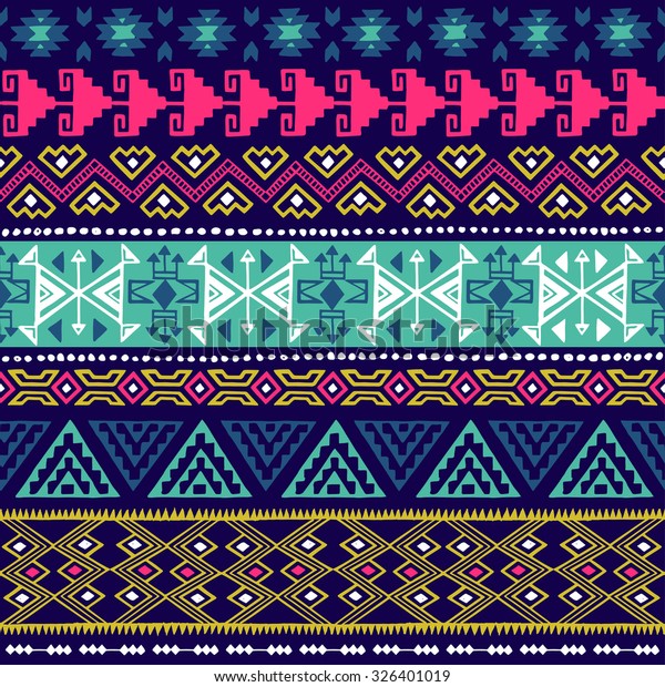 Neon Multicolor Navajo Ethnic Seamless Pattern Stock Vector (Royalty ...