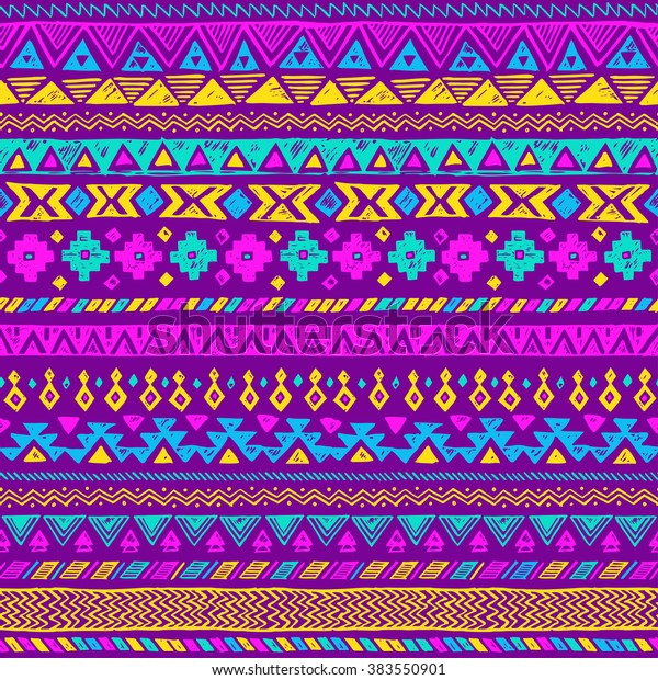 Neon Multicolor Tribal Doodle Vector Seamless Stock Vector (Royalty ...