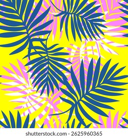 Neon multicolor vector seamless pattern with tropical Iridescent leaves. Perfect for fashion apparel fabric, trendy package, bedding, wallpaper, accessories, outerwear, cloth textile.