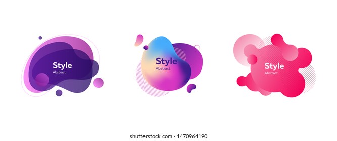 Neon multicolored abstract shapes set. Modern dynamic figures and lines on white background. Trendy minimal templates for presentations, banners, apps and web pages. Vector illustration