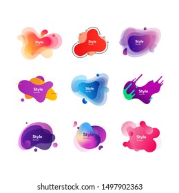 Neon multicolored abstract shapes set. Modern dynamic figures and lines on white background. Trendy minimal templates for presentations, banners, apps and web pages. Vector illustration