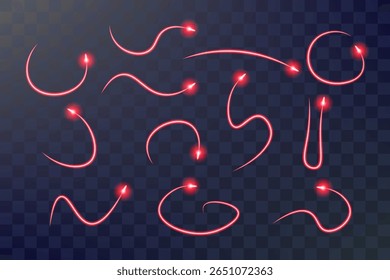 Neon multi-colored arrows, pointers with a glow on the tip. Different shapes and directions from bottom to top, reversal, curved and straight. 3d realistic VFX effects.