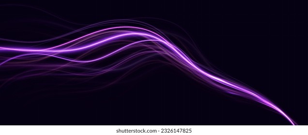 Giro multicolor azul, violeta y neón. El efecto de moverse a la velocidad de la luz. Un camino fácil. Sendero ondulado brillante. Vector.
