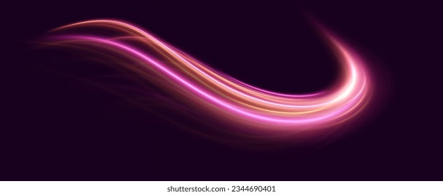 neon multicolored glowing swirl. The effect of moving at the speed of light. Easy trail. Shiny wavy path. Vector.