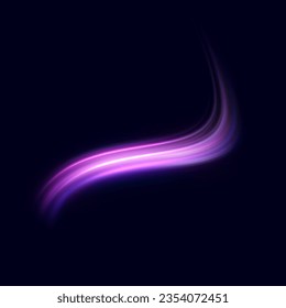 neon multicolored glowing swirl. The effect of movement with the speed of light pink purple color. Easy trail. Shiny wavy path. Vector.