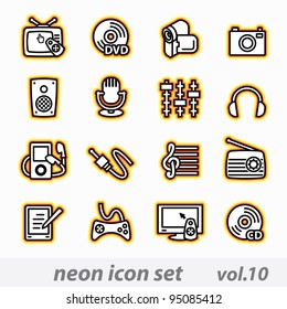 neon multimedia computer icon set