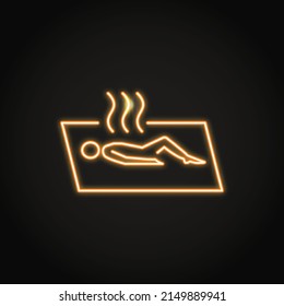 Neon muscle relaxation icon in line style. Lying down, meditation symbol. Vector illustration.