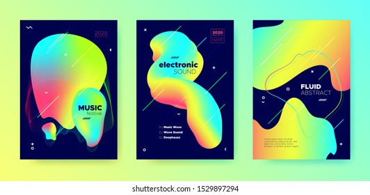 Neon Music Banner. Gradient Pattern. Electronic Techno Concert. Multicolor Abstract Movement. Trendy Music Flyer.  