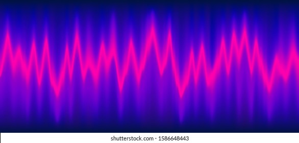 Neon music equalizer, magnetic or sonic wave techno vector background. Sound audio wave frequency flow. Neon effect waveform, sonic equalizer visual wavelength illuminated dynamic flow. Voice diagram.