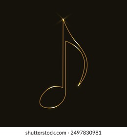 Neon music icon. Single glowing musical note. Musical notes. Music sheet. Line art. Musical symbols. Isolated on black background. Treble Clef. Music note. Music love. Melody, classical, sound design.