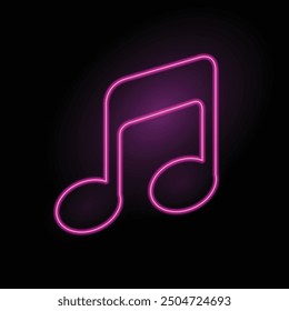 Neon music icon. Single glowing musical note. Musical notes. Music sheet. Line art. Musical symbols. Isolated on black background. Treble Clef. Music note. Music love. Melody, classical, sound design.