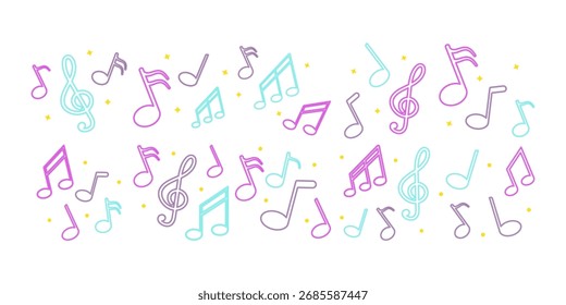 Pacote de linha de notas musicais Neon