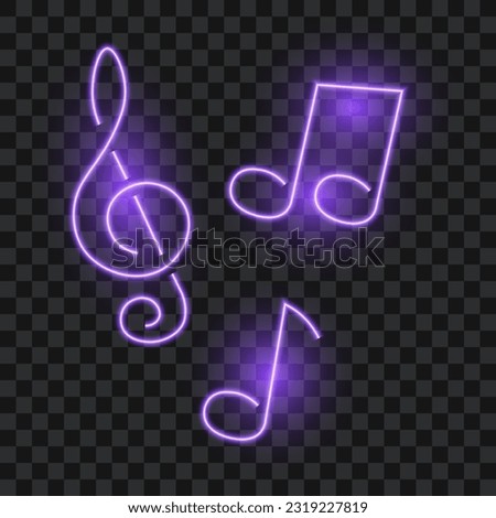 Neon music notes, isolated, vector illustration.