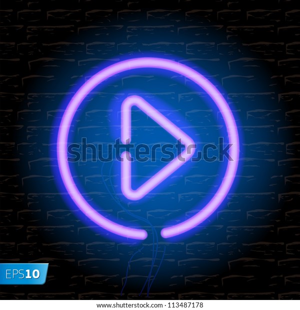 Neon Music Play Button On Brick Stock Vector (Royalty Free) 113487178