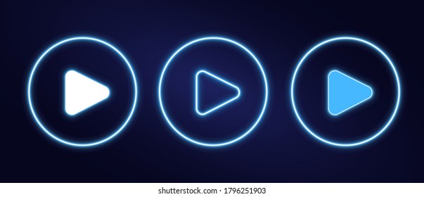 Neon Music Play Button. Vector Illustration