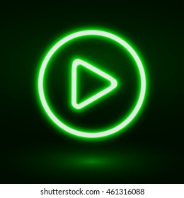 Neon Music Play Button. Vector Illustration