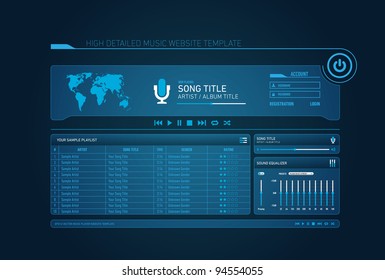 Neon music website template with login and worldmap