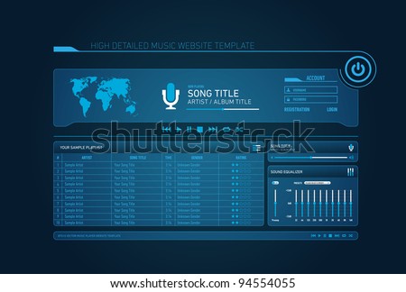 Neon music website template with login and worldmap
