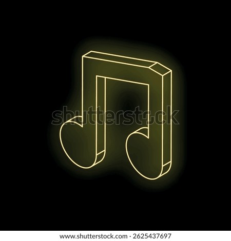 Neon musical note glowing on a black background, representing music, sound, and audio concepts
