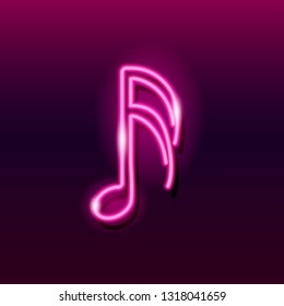 Neon musical note on dark gradient background. Design element for music concept: logo, banner, flyer. Vector 10 EPS illustration.