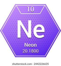 Neon (Ne) (010) Noble Gas - Fundamental Chemical Element, Periodic Table in Chemistry Symbol, Name, Atomic Mass, Number, Chemistry Hexagon Logo Icon Design, White Background