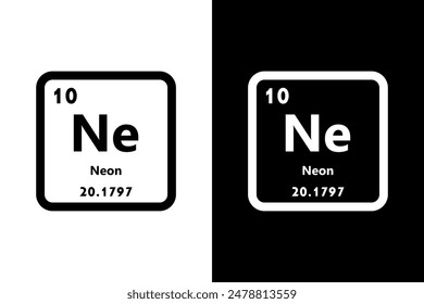 Neón, Ne, icono químico de elemento periódico. Elemento químico de la tabla periódica. Firma con un número atómico. Neón