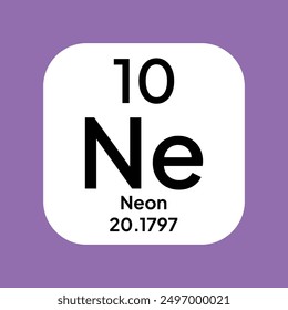 Neon, Ne, chemical periodic element icon. The chemical element of the periodic table. Sign with atomic number. Neon element