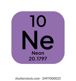 Neon, Ne, chemical periodic element icon. The chemical element of the periodic table. Sign with atomic number. Neon element