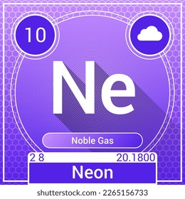 Neon (Ne) Element - Noble Gas - Periodic Table, Chemical Symbol, Name, Atomic Weight, Atomic Number, Electron Shells, Classification, Phase at STP - Chemistry Logo Icon Design