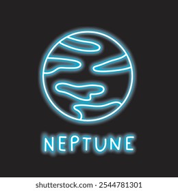 neon neptune isolated on black background. neptune icon with glowing neon lines. Vector illustration.