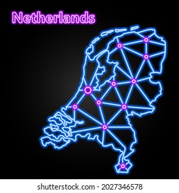 Neon Netherlands map, isolated vector illustration.
