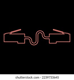 Neon network connector Patch cord Ethernet cable LAN wire icon black color vector illustration flat style simple image red color vector illustration image flat style light
