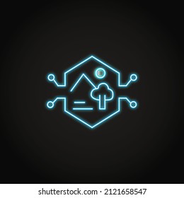 Neon NFT art icon in line style. Non fungible token and digital art concept. Vector illustration.