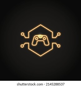 Neon NFT game asset icon in line style. Non fungible token concept. Vector illustration.